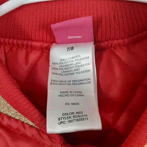 Disney Minnie Mouse Bomber Jacket Girls 7/8 Red Lined Insulated Full Zip Gold - Picture 8 of 11